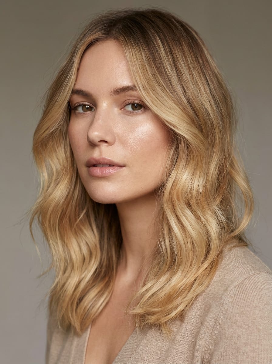 Helles Balayage Blond mit Shadow Root - Blondes Balayage